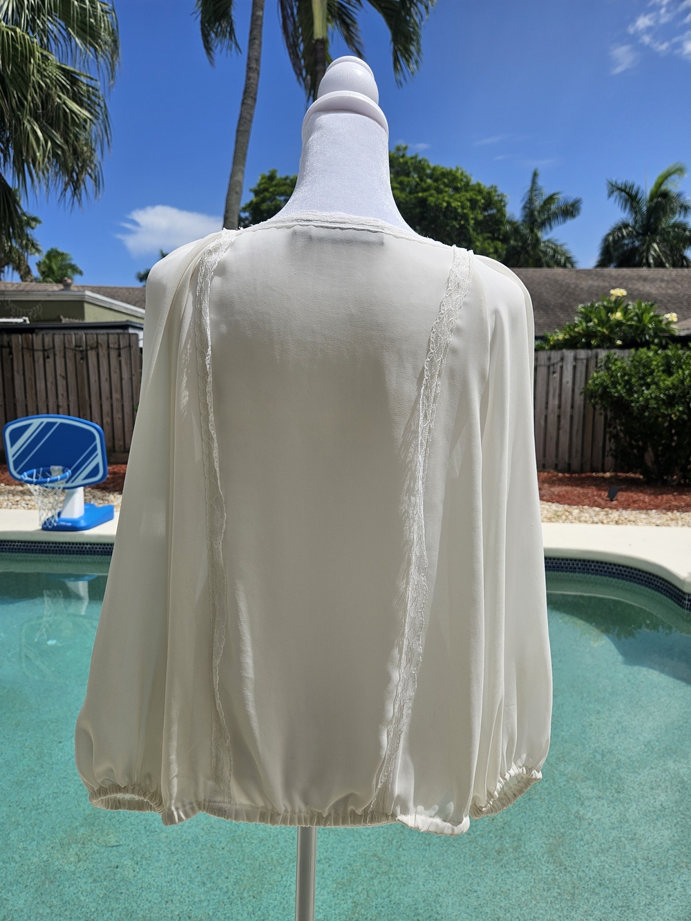 KappAhl Cream White Sheer Blouse Size XS Feminine Festival Retro Y2K Bohemian - Picture 3 of 11